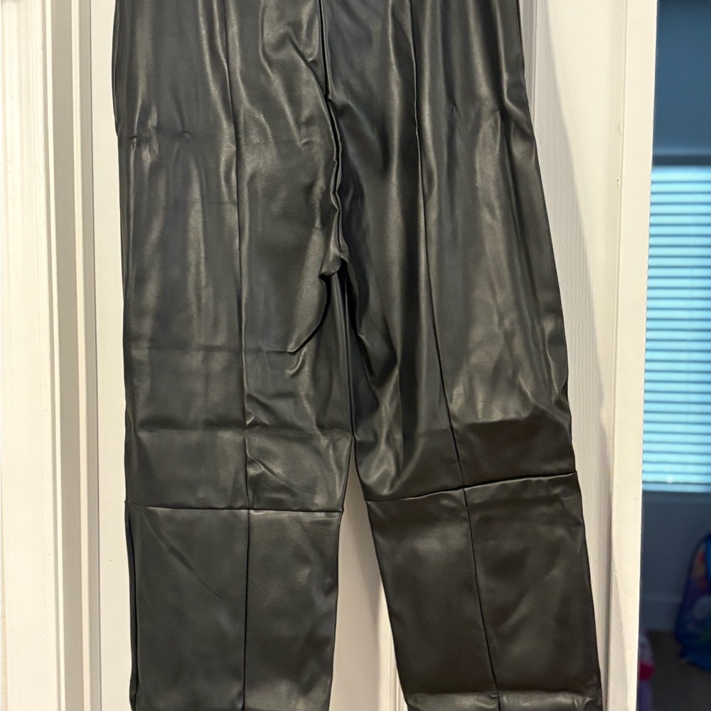 Sleek Black Faux Leather Straight-Leg Pants - Picture 2 of 6